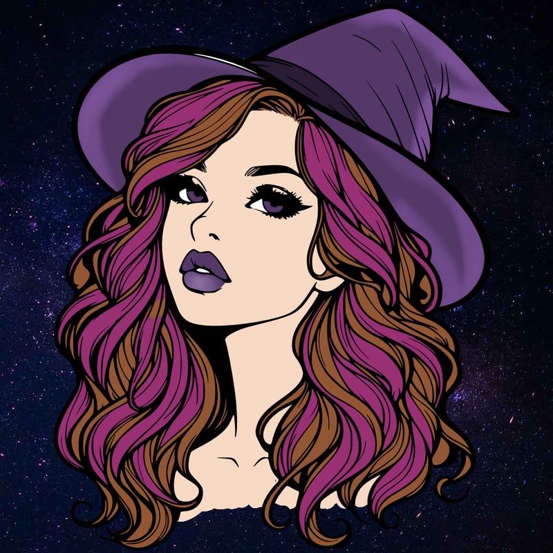 realistic witch girl with wavy hair and lips
