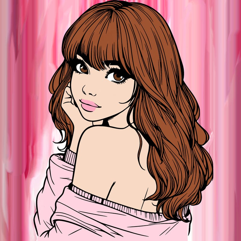 realistic girl with bangs looking over her shoulder