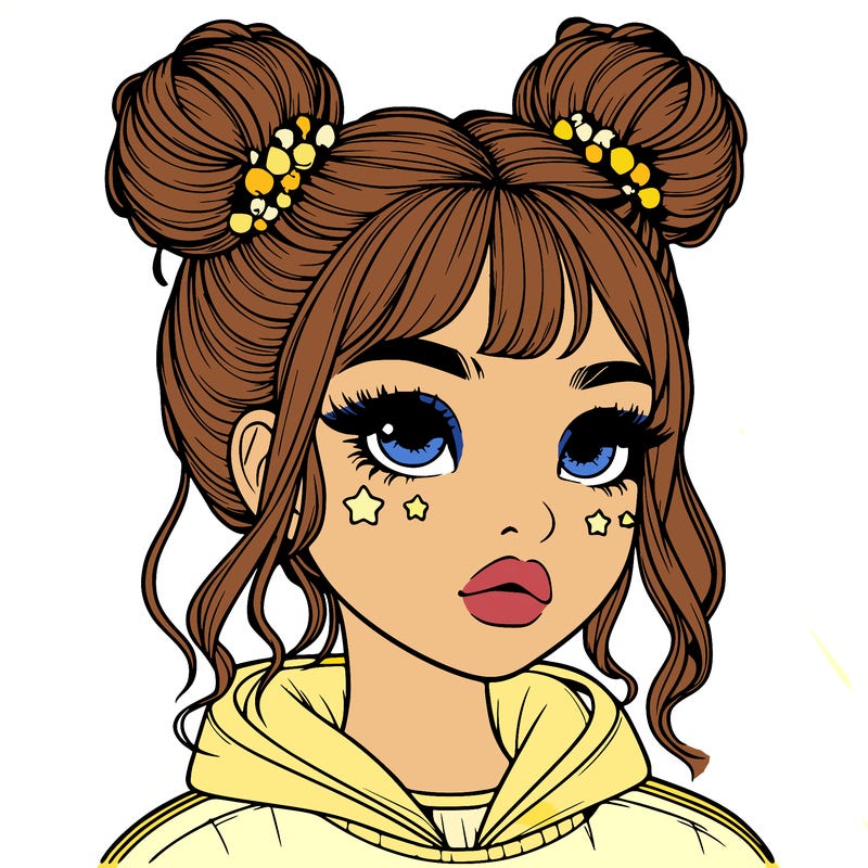 realistic girl with space buns
