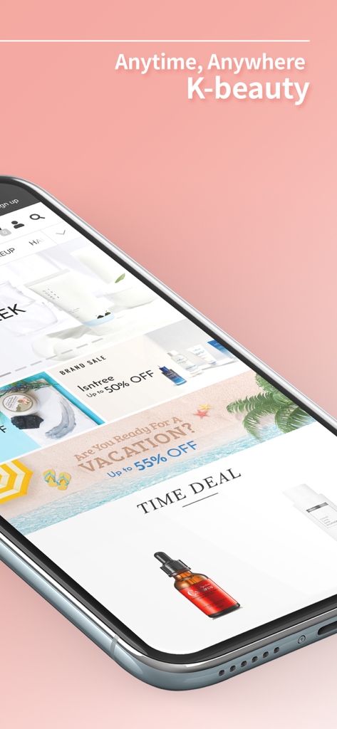 Pantalla de la aplicación móvil JOLSE que muestra ofertas y descuentos en productos de belleza coreanos