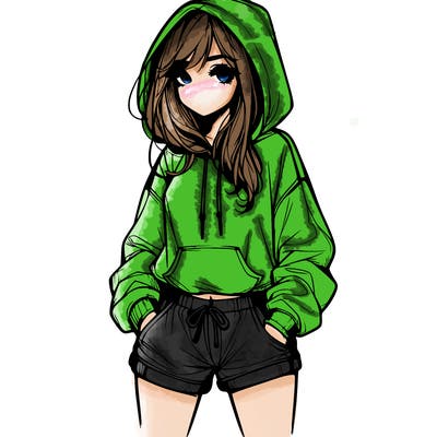realistic girl in shorts and hoodie
