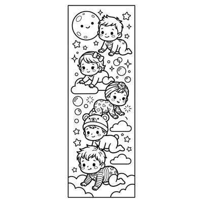 Dive into a world of cuteness with this charming bookmark coloring page, featuring five delightful crawling babies. Perfect for adding a personalized touch to your favorite books, this template offers endless creative possibilities.