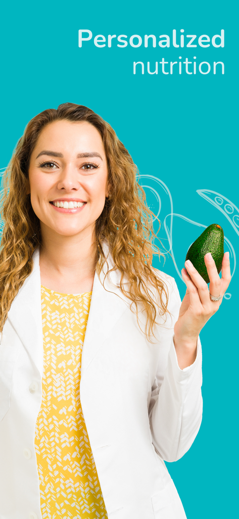 Smiling female dietitian holding an avocado representing personalized nutrition plans