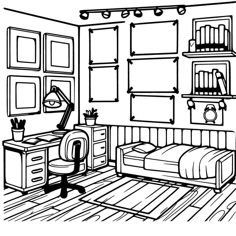 a room with blank posters