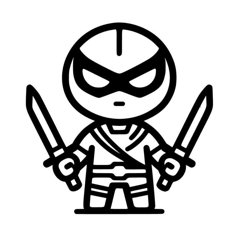 deadpool mini figer with two swords on it back