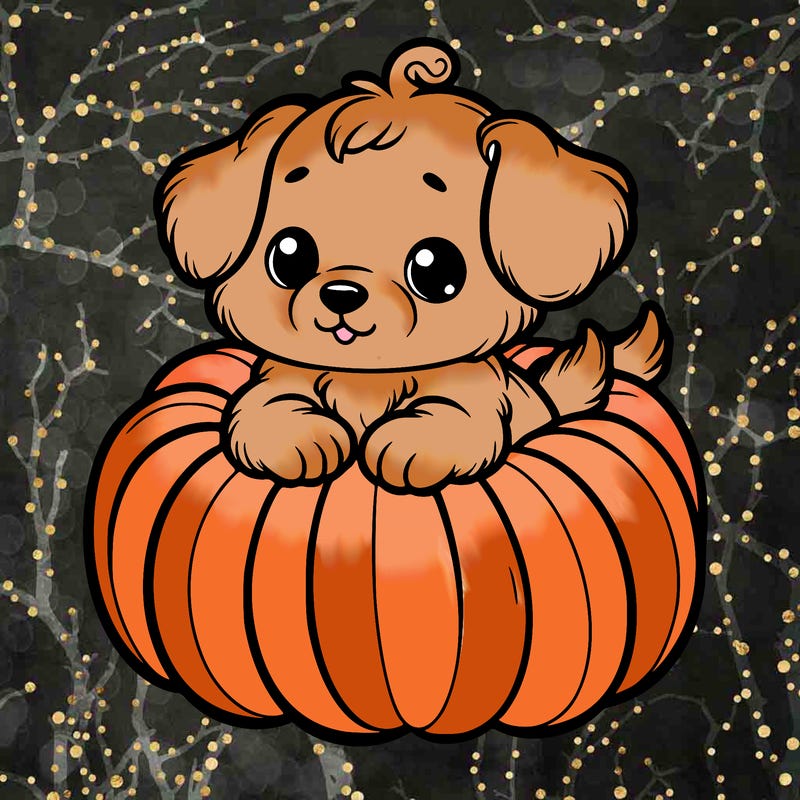 cute little puppy in a pumpkin