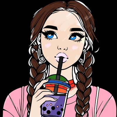 realistic girl with braided hair drinking boba