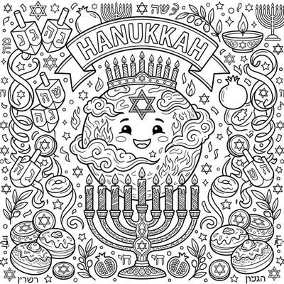 Get ready to celebrate Hanukkah in a truly out-of-this-world way with this unique coloring page! Featuring a cheerful Venus surrounded by festive dreidels, menorahs, and delicious treats, it's perfect for teens seeking creative fun.