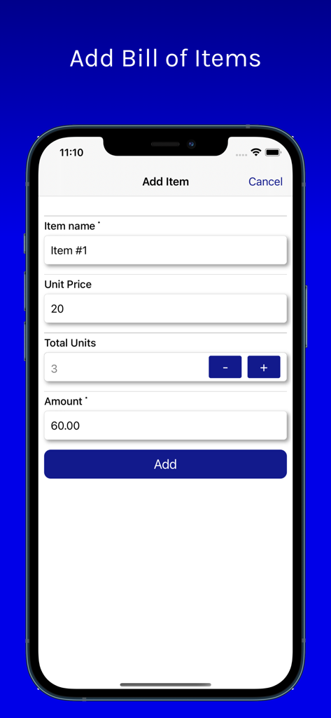 Interfaz para agregar un artículo de línea con precio y cantidad a una factura