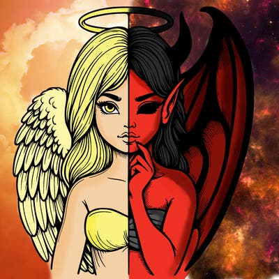 realistic angel half demon