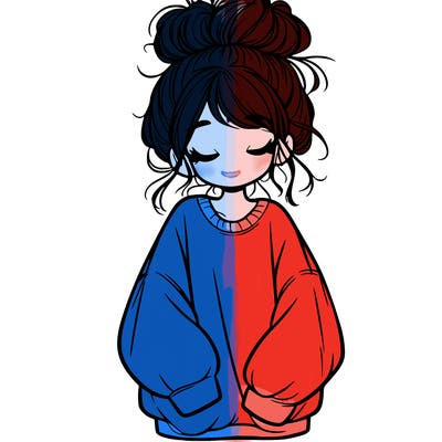 girl with baggy sweatshirt and messy bun