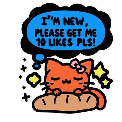 kitty taking a nap dream talking and saying "i'm new, please get me at least 10 likes pls!!"