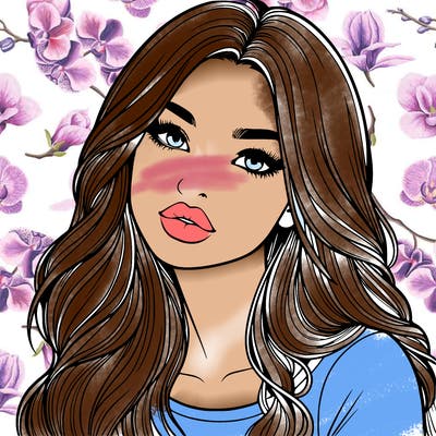 realistic girl with hair on her hair and lips