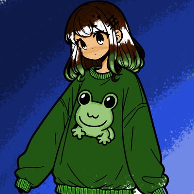 girl wearing frogging sweatshirt