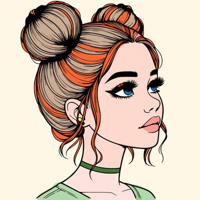 realistic girl with buns on the top of her head
