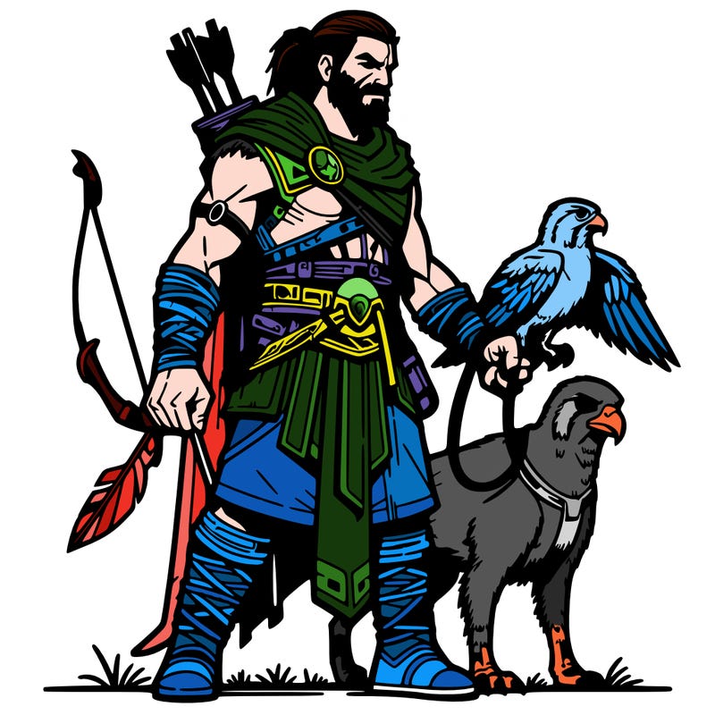 warrior with pet falcon realistic