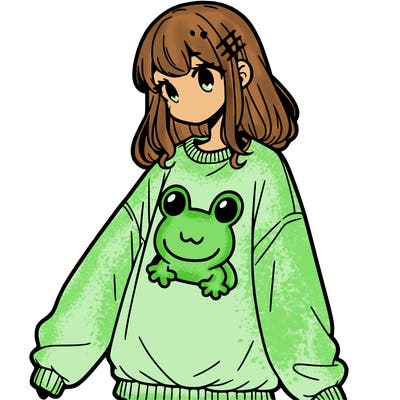 girl wearing frogging sweatshirt