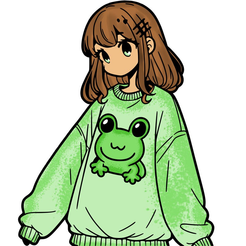 girl wearing frogging sweatshirt