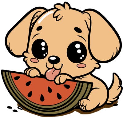 puppy eating watermelon