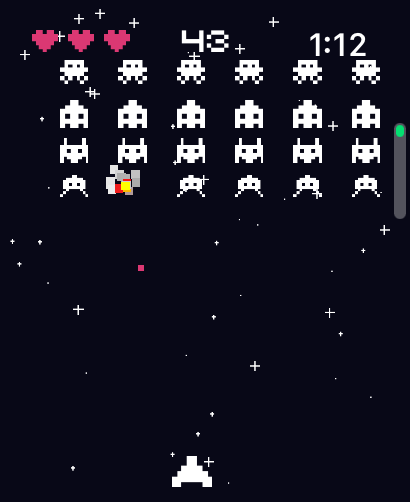 Retro pixel art space shooter game with alien invaders and a spaceship