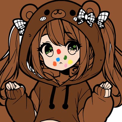 cute anime girl with ponytails and a cute bear hoodie