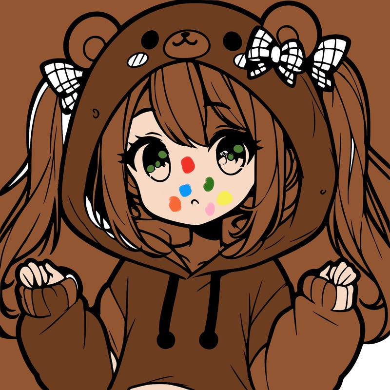 cute anime girl with ponytails and a cute bear hoodie