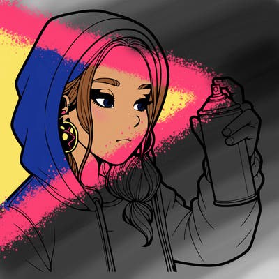 a realistic girl, spray painting