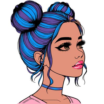 realistic girl with buns on the top of her head