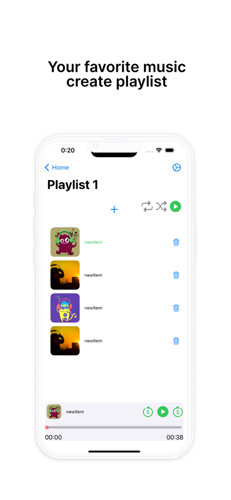 Interfaccia di un'app mobile che mostra una playlist personalizzata di suoni video estratti per le sveglie.