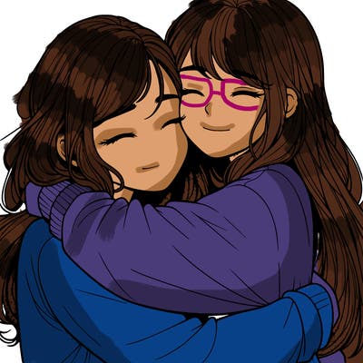 realistic two girls hugging