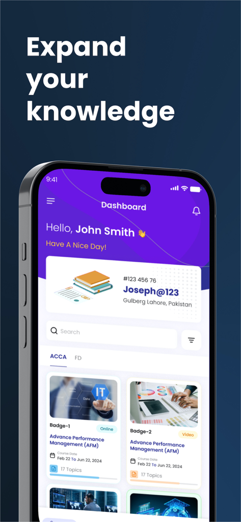 Campus-Insight - Campus-Insight app dashboard screen showing professional education courses and student profile