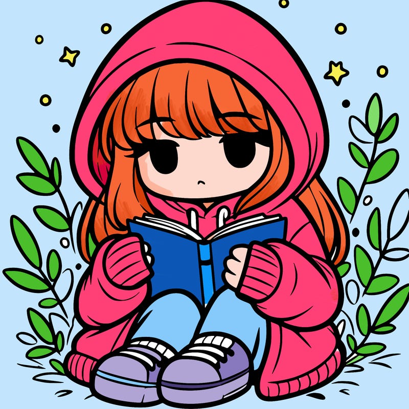 girl in oversized hoodie reading a book
