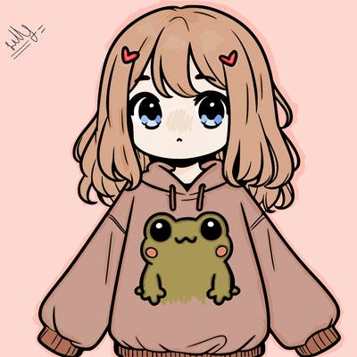 girl wearing frogging sweatshirt