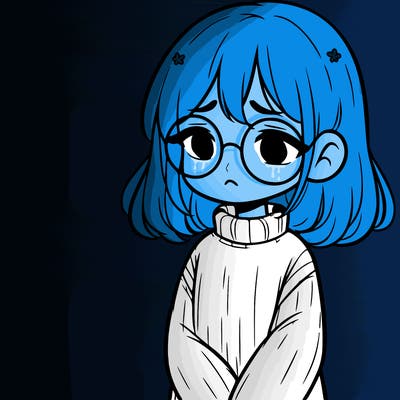 sad girl with glasses in a sweater