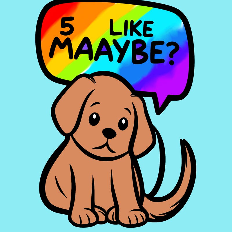 a puppy that says 5 like maybe