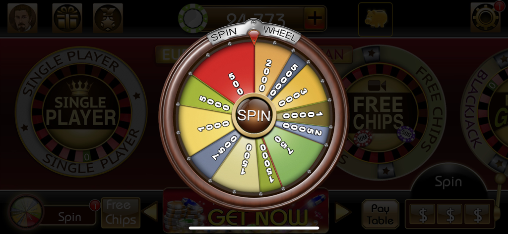 Roulette 3D Casino Style - Une roue de bonus quotidienne colorée dans le lobby du jeu Roulette 3D Casino Style.