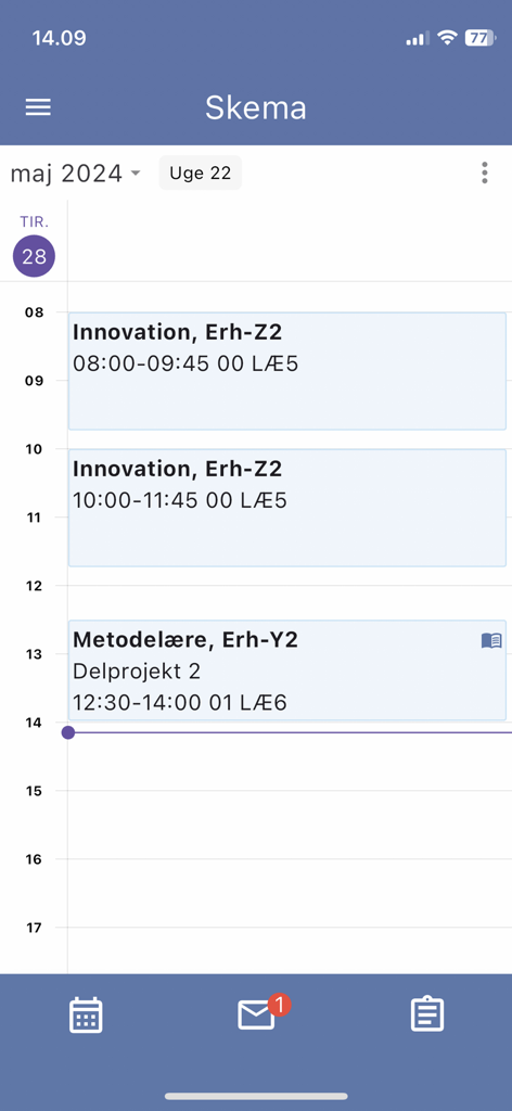 EG LUDUS Mobile - Una interfaz móvil de la aplicación EG LUDUS que muestra el horario escolar diario de un estudiante con títulos de clases y horarios.