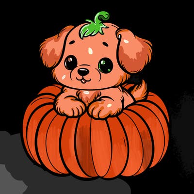 cute little puppy in a pumpkin