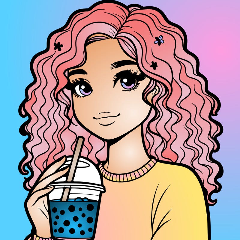 pretty teenager curly hair drinking boba