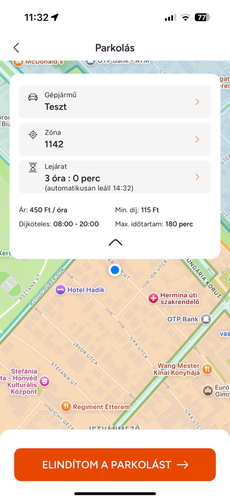 Netrisk - Interface of the Netrisk mobile app showing parking zone selection and a map for starting a parking session.