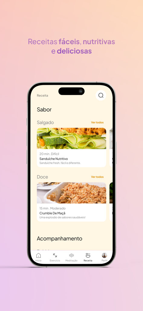 Ritua - Ritua app interface showing healthy and easy recipe options for women