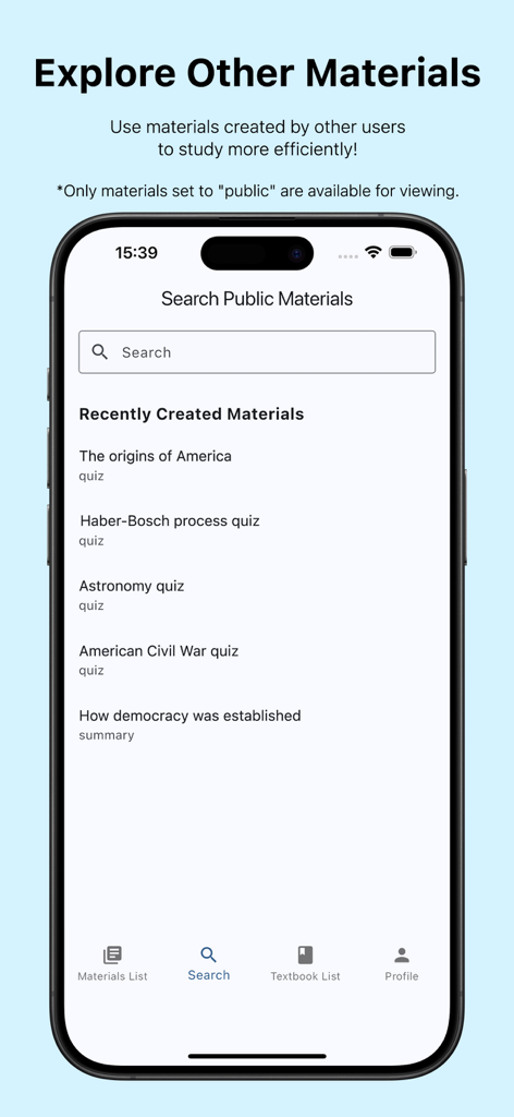 StudyAI: AI-Powered Study Tool - Search and explore public study materials created by other users on StudyAI