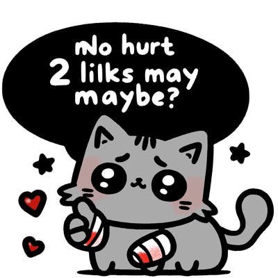 cute cat thats been hurt saiying 2 likes maybe