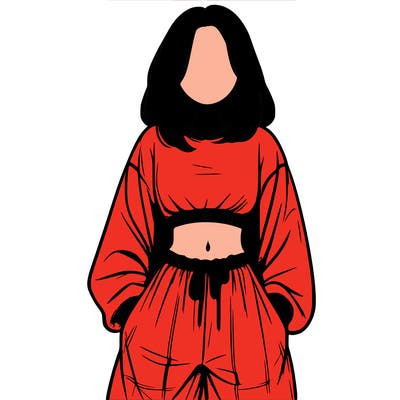 realistic girl faceless with baggy pants and a crop top