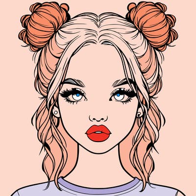 realistic girl with two buns in hair and lips