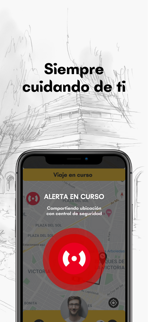 Eiby Taxi app interface displaying an active security alert and real-time location sharing