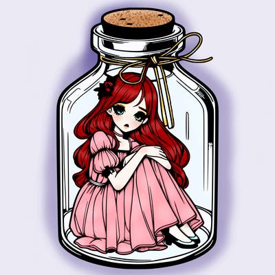 beautiful realistic girl trapped in bottle