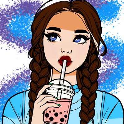 realistic girl with braided hair drinking boba