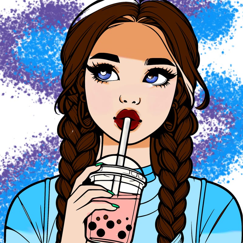 realistic girl with braided hair drinking boba