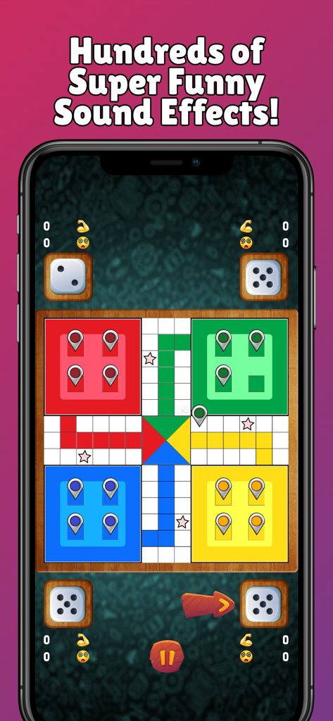 Ludo Tunisia - Écran de jeu mobile Ludo Tunisia présentant le plateau et du texte avec des effets sonores amusants.